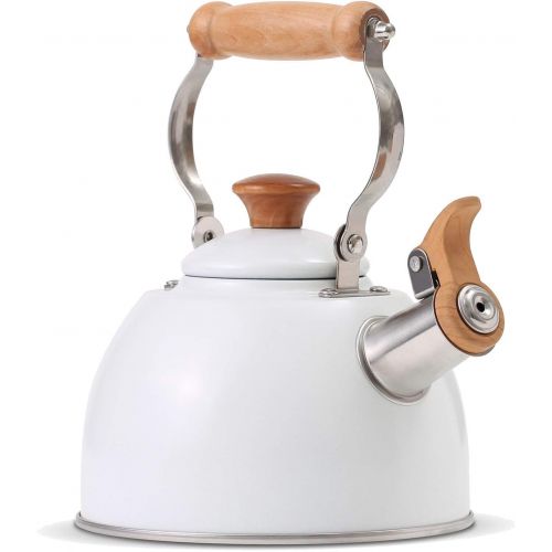  [아마존베스트]ROCKURWOK Tea Kettle Stovetop Whistling Teapot, Stainless Steel, 1.6-Quart White