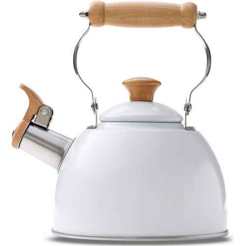  [아마존베스트]ROCKURWOK Tea Kettle Stovetop Whistling Teapot, Stainless Steel, 1.6-Quart White