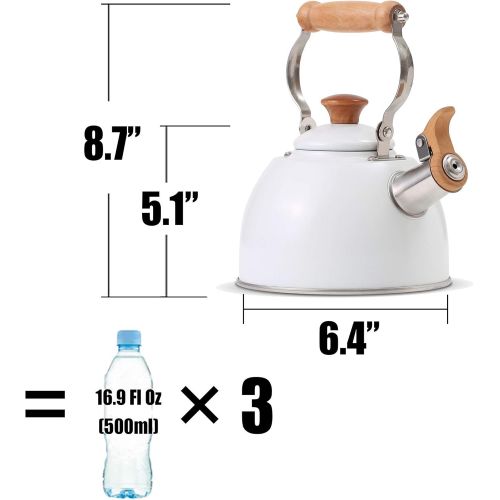  [아마존베스트]ROCKURWOK Tea Kettle Stovetop Whistling Teapot, Stainless Steel, 1.6-Quart White