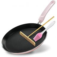ROCKURWOK Crepe Pan, Nonstick Pancake Pan with Silicone Handle Frying Skillet Griddle for Omelette, Tortillas, Dosa, 9.5-Inch, Pink