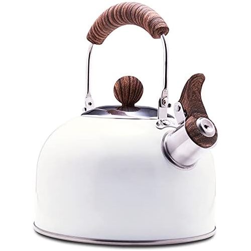  [아마존베스트]ROCKURWOK Tea Kettle, Stovetop Whistling Teapot, Stainless Steel, Pearl White, 2.43-Quart