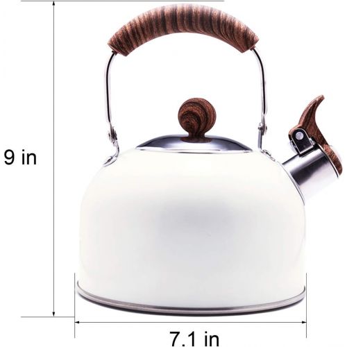  [아마존베스트]ROCKURWOK Tea Kettle, Stovetop Whistling Teapot, Stainless Steel, Pearl White, 2.43-Quart