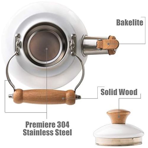  [아마존베스트]ROCKURWOK Tea Kettle Stovetop Whistling Teapot, Stainless Steel, 1.6-Quart White