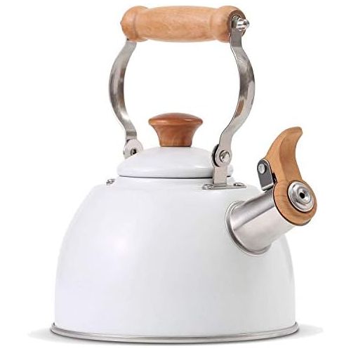  [아마존베스트]ROCKURWOK Tea Kettle Stovetop Whistling Teapot, Stainless Steel, 1.6-Quart White