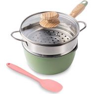 [아마존베스트]Saucepan with Steamer, ROCKURWOK Nonstick Sauce Pan Small Pot with Lid, Solid Wood Handle, 2.5 Quart, Green