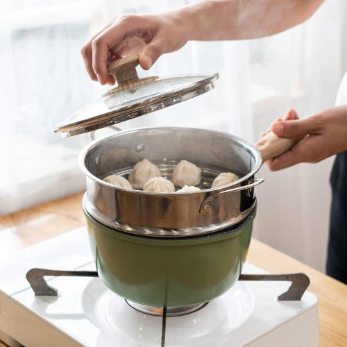  [아마존베스트]Saucepan with Steamer, ROCKURWOK Nonstick Sauce Pan Small Pot with Lid, Solid Wood Handle, 2.5 Quart, Green