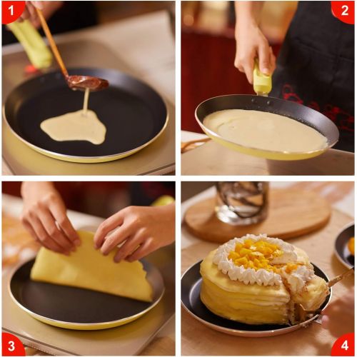  [아마존베스트]Crepe Pan, ROCKURWOK Nonstick Pancake Pan with Silicone Handle Frying Skillet Griddle for Omelette, Tortillas, Dosa, 9.5-Inch, Pale Pink