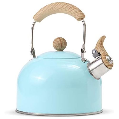  [아마존베스트]ROCKURWOK Tea Kettle, Stovetop Whistling Teapot, Stainless Steel, Blue, 2.43-Quart