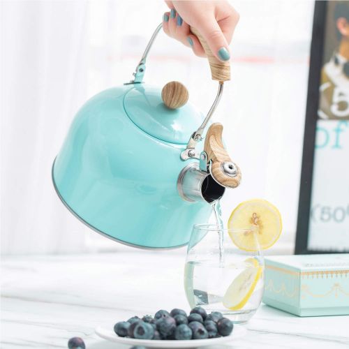  [아마존베스트]ROCKURWOK Tea Kettle, Stovetop Whistling Teapot, Stainless Steel, Blue, 2.43-Quart