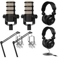 Rode 2X PodMic Dynamic Podcasting Microphones Bundle with 2X Broadcast Arms with Internal Springs and Integrated 10' XLR Cables, 2X High-Performance Closed-Back Studio Monitor Headphones (6 Products)