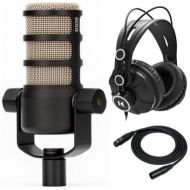 Rode PodMic Broadcast-quality Dynamic Podcasting Microphone Bundle with Closed-Back Studio Monitor Headphones and 25-Feet Microphone Cable (3 Items)