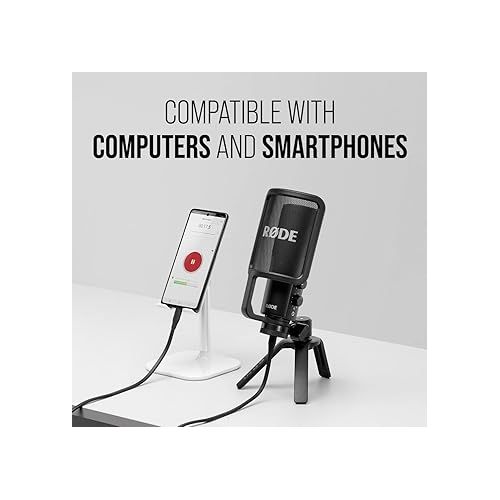 로데 RØDE NT-USB+ Professional-Grade USB Condenser Microphone For Recording Studio Quality Audio Directly To A Computer Or Mobile Device, Black