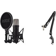 Rode NT1 5th Generation Condenser Microphone with SM6 Shockmount and Pop Filter - Black & PSA1+ Desk-Mounted Broadcast Microphone Boom Arm