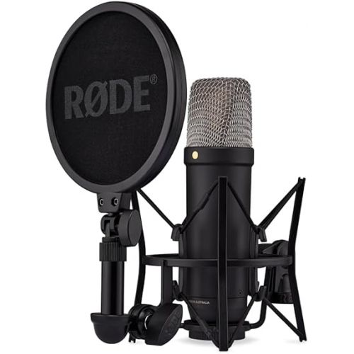 로데 Rode NT1 5th Generation Condenser Microphone with SM6 Shockmount and Pop Filter - Black & PSA1+ Desk-Mounted Broadcast Microphone Boom Arm