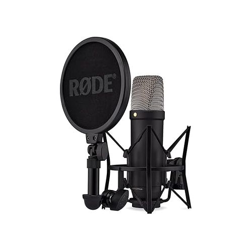 로데 Rode NT1 5th Generation Condenser Microphone with SM6 Shockmount and Pop Filter - Black & PSA1+ Desk-Mounted Broadcast Microphone Boom Arm