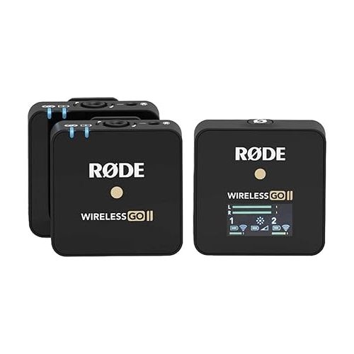 로데 Rode GO II Dual Channel Wireless Microphone System, Series IV 2.4GHz Digital Transmission, 128-bit Encryption, 3.5mm TRS Analog Output, USB-C and iOS Compatible