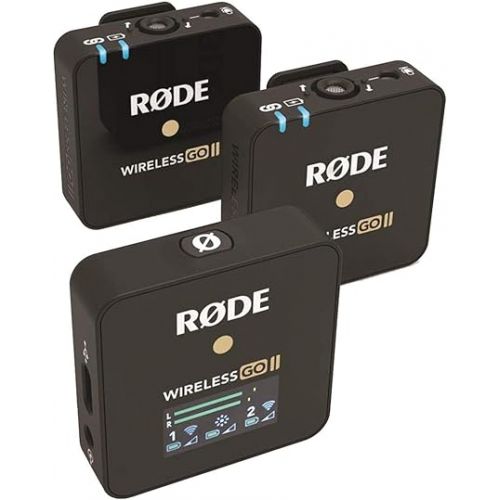 로데 Rode GO II Dual Channel Wireless Microphone System, Series IV 2.4GHz Digital Transmission, 128-bit Encryption, 3.5mm TRS Analog Output, USB-C and iOS Compatible