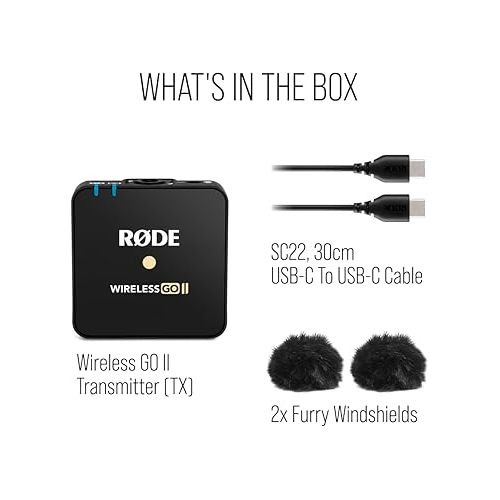 로데 RØDE Wireless GO II TX Ultra-compact Wireless Transmitter with Built-in Microphone, On-board Recording and up to 200m Range for Filmmaking, Interviews and Content Creation (Transmitter Only)