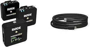RØDE Wireless Go II Dual Channel Wireless System with Built-in Microphones with Analogue and Digital USB Outputs & RØDE SC19 1.5m USB-C to Lightning Accessory Cable (SC-19)