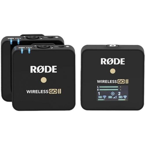 로데 RØDE Wireless Go II Dual Channel Wireless System with Built-in Microphones with Analogue and Digital USB Outputs, with 2X Transmitter, Bundle with 2X Turnstile Audio Lavalier Microphone