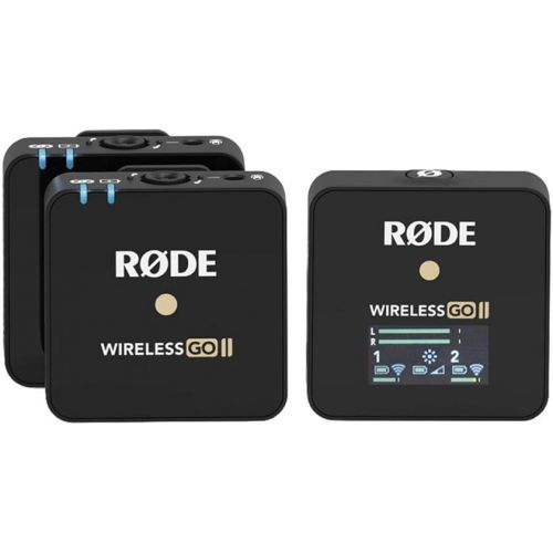 로데 RØDE Wireless Go II Dual Channel Wireless System with Built-in Microphones with Analogue and Digital USB Outputs, with 2X Transmitter, Bundle with 2X Turnstile Audio Lavalier Microphone