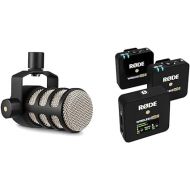 Rode PodMic Cardioid Dynamic Broadcast Microphone, Black & RØDE Wireless Go II Dual Channel Wireless System with Built-in Microphones