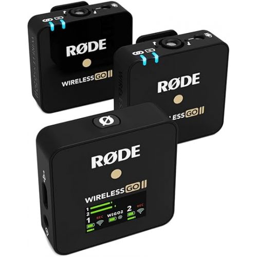 로데 Rode PodMic Cardioid Dynamic Broadcast Microphone, Black & RØDE Wireless Go II Dual Channel Wireless System with Built-in Microphones