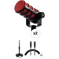 RODE PodMic 2-Person Podcasting Microphone Kit with Desktop Stands and Cables (Red, Special 50th Anniversary Edition)