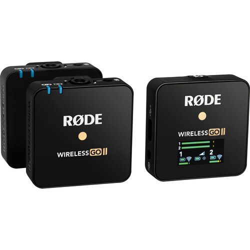 로데 RODE Wireless GO II 2-Person Compact Digital Wireless Omni Lavalier Microphone System/Recorder Kit (2.4 GHz, Black, White Lavs)