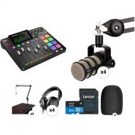 RODE RODECaster Pro II 4-Person Podcasting Kit with PodMics, Broadcast Arms, and Headphones