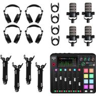 RODE RODECaster Pro II 4-Person Podcasting Kit with PodMics, Studio Boom Arms, Headphones, and Cables