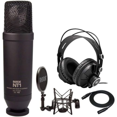 로데 Rode NT1-KIT Cardioid Condenser Bundle with Knox Gear Closed-Back Studio Monitor Headphones and 25-Foot XLR Cable (3 Items)