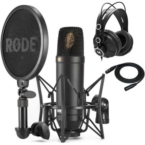 로데 Rode NT1-KIT Cardioid Condenser Bundle with Knox Gear Closed-Back Studio Monitor Headphones and 25-Foot XLR Cable (3 Items)