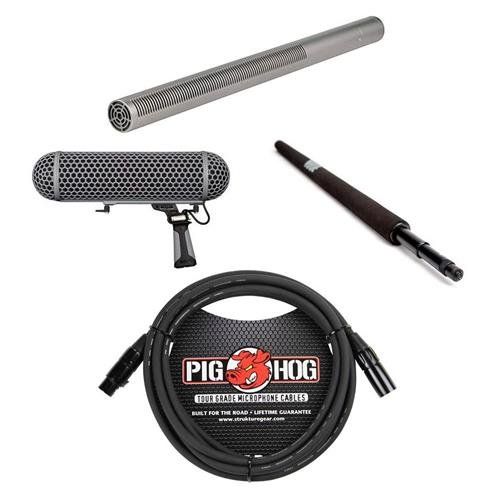 로데 Rode Microphones NTG-3 Precision Broadcast Grade Super Cardioid Shotgun Microphone - Bundle With Rode Blimp WindshieldShock Mount, Rode Micro Boompole, Pig Hog 20 8mm XLR Micropho