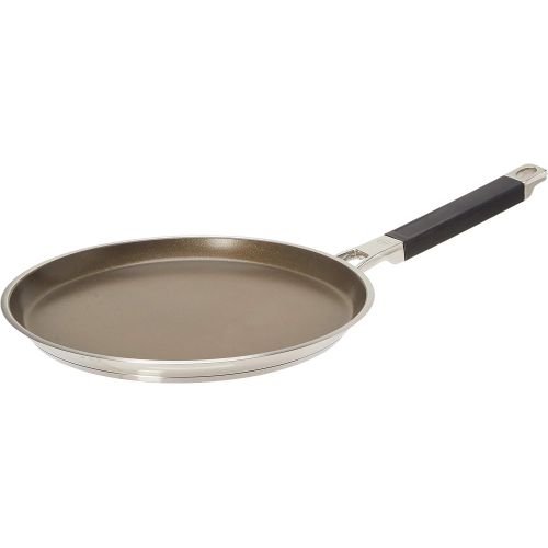  ROESLE SILENCE Crepes Pfanne Ø 28 cm mit Antihaftversiegelung, Edelstahl 18/10, silber/bronze, Silikongriff, Profiqualitat, induktionsgeeignet, spuelmaschinengeeignet