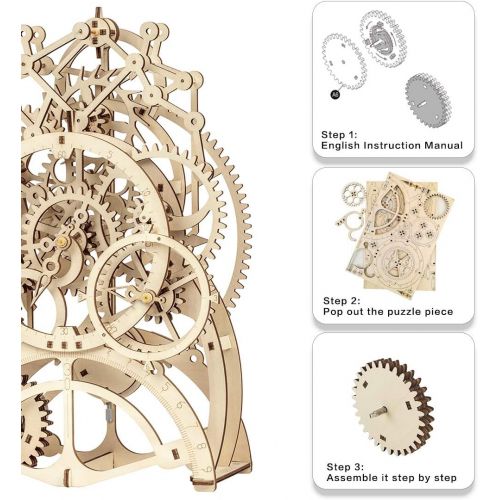  [아마존 핫딜]  [아마존핫딜]ROKR 3D Wooden Mechanical Pendulum Clock Puzzle,Mechanical Gears Toy Building Set,Family Wooden Craft KIT Supplies-Best Birthday Gifts for Kids Adults to Build