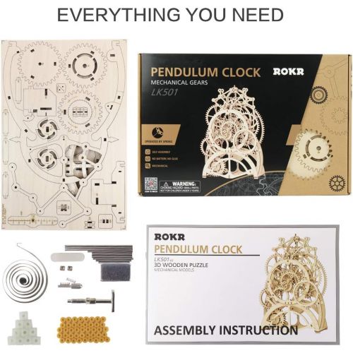  [아마존 핫딜]  [아마존핫딜]ROKR 3D Wooden Mechanical Pendulum Clock Puzzle,Mechanical Gears Toy Building Set,Family Wooden Craft KIT Supplies-Best Birthday Gifts for Kids Adults to Build
