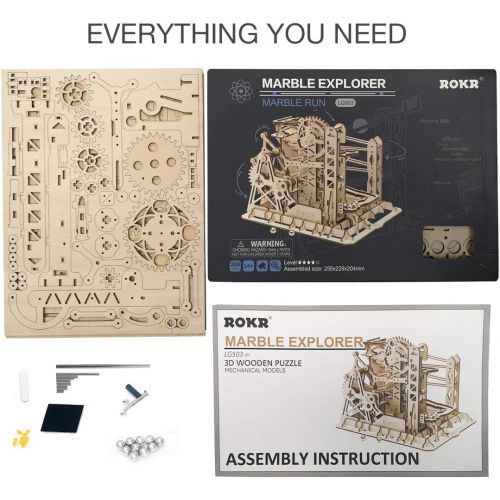  [아마존 핫딜] ROKR 3D Assembly Wooden Puzzle Brain Teaser Game Mechanical Gears Set Model Kit Marble Run Set Unique Craft Kits Christmas/Birthday/Valentines Gift for Adults & Kids Age 14+(LG503-