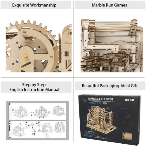  [아마존베스트]ROKR 3D Assembly Wooden Puzzle Brain Teaser Game Mechanical Gears Set Model Kit Marble Run Set Unique Craft Kits Christmas/Birthday/Valentines Gift for Adults & Kids Age 14+(LG503-