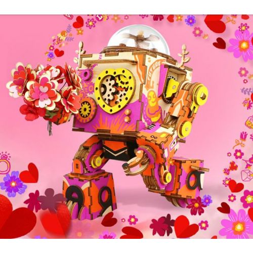  [아마존베스트]ROKR 3D Wooden Puzzle,DIY Music Box,Mechanical Robot Craft Kit Model,Colorful I Love You Robot Version,Ideal Gift for Women,Men,Girls When Christmas/Birthday/Valentines Day