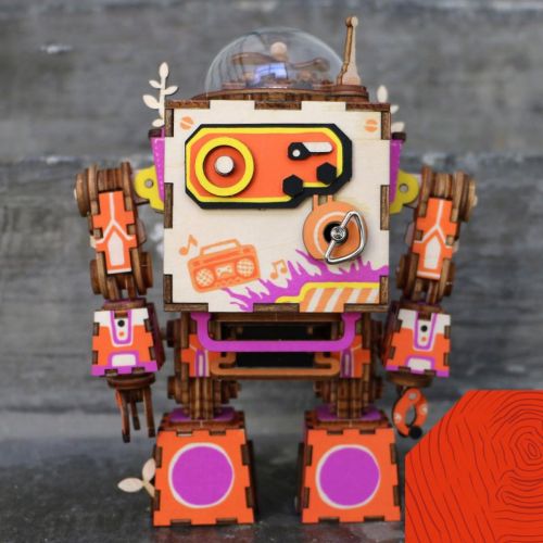  [아마존베스트]ROKR 3D Wooden Puzzle,DIY Music Box,Mechanical Robot Craft Kit Model,Colorful I Love You Robot Version,Ideal Gift for Women,Men,Girls When Christmas/Birthday/Valentines Day