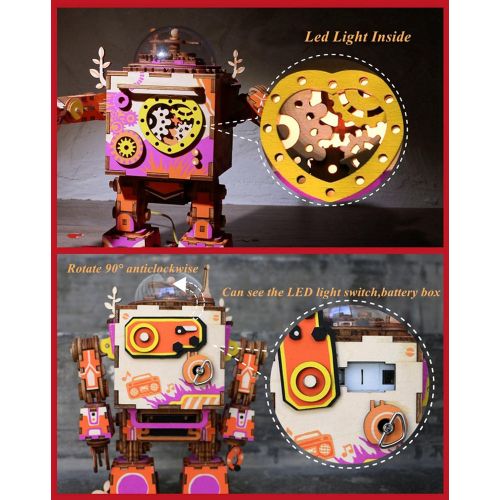  [아마존베스트]ROKR 3D Wooden Puzzle,DIY Music Box,Mechanical Robot Craft Kit Model,Colorful I Love You Robot Version,Ideal Gift for Women,Men,Girls When Christmas/Birthday/Valentines Day