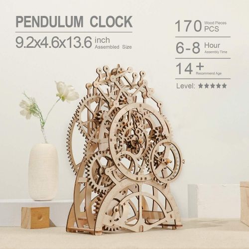  [아마존베스트]ROKR 3D Wooden Puzzle Building Clock Construction Kit Mechanical Model Building Gift Pendulum Clock