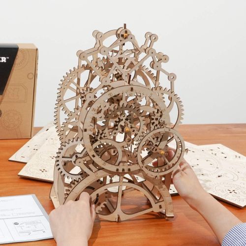  [아마존베스트]ROKR 3D Wooden Puzzle Building Clock Construction Kit Mechanical Model Building Gift Pendulum Clock