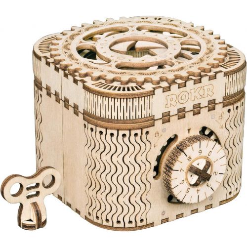  [아마존베스트]ROKR 3D Assembly Wooden Puzzle DIY Crafts Kit Fun Creative DIY Toy Treasure Box Brain Teaser Mechanical Engineering Model Building Kits Educational Toy Birthday Gift for Adults and