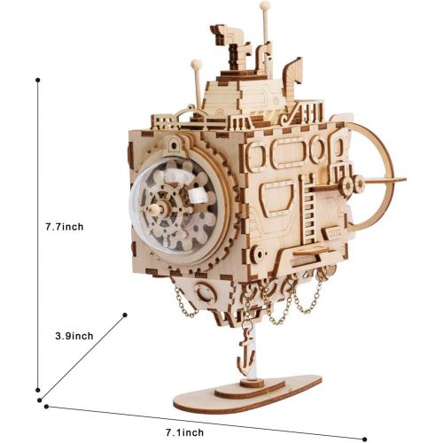  [아마존베스트]ROKR 3D Assembly Puzzle Build Your Own Wooden Music Box Craft Kits, Brain Teaser Gifts for Kids and Adults (Submarine)