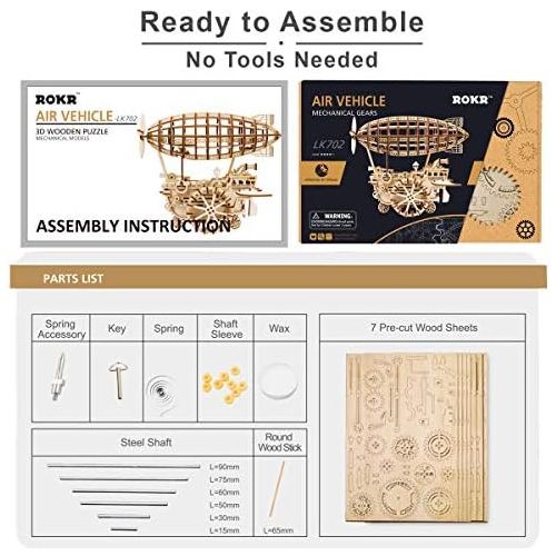  [아마존베스트]ROKR 3D Wooden Puzzle Self-Assembly Kit Brainteaser for Kids,Teens and Adults Air Vehicle Model