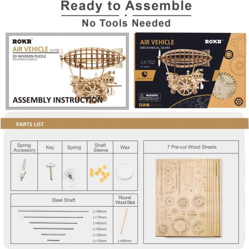  [아마존베스트]ROKR 3D Wooden Puzzle Self-Assembly Kit Brainteaser for Kids,Teens and Adults Air Vehicle Model