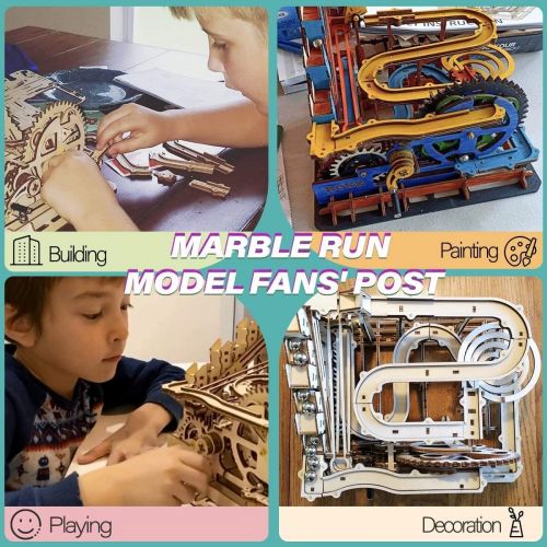  ROKR Marble Run Wooden Model Kits 3D Puzzle Mechanical Puzzles for Teens and Adults(Waterwheel Coaster)