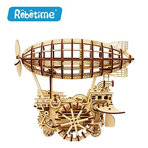  ROKR Air Vehicle: Mechanical Gears Moving Wooden 3D Airship Puzzle Model: Age 1